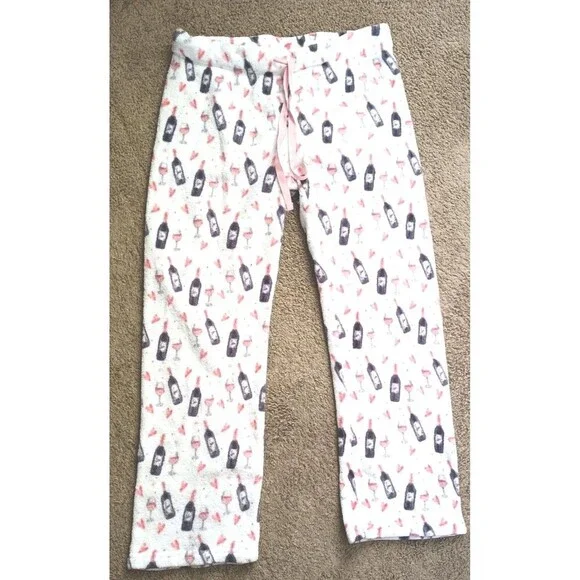 Daydream Pajama Pants Pjs Size Large Wine Glasses Hearts Print Plush Soft - Picture 7 of 7